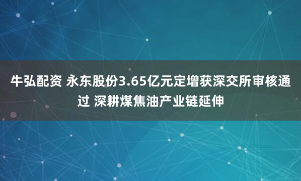 牛弘配资 永东股份3.65亿元定增获深交所审核通过 深耕煤焦油产业链延伸